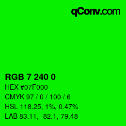 Color code: RGB 7 240 0 | qconv.com