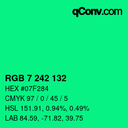 カラーコード: RGB 7 242 132 | qconv.com