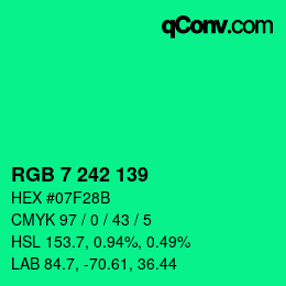 Color code: RGB 7 242 139 | qconv.com
