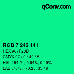 颜色代码: RGB 7 242 141 | qconv.com