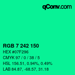 カラーコード: RGB 7 242 150 | qconv.com