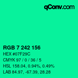 カラーコード: RGB 7 242 156 | qconv.com