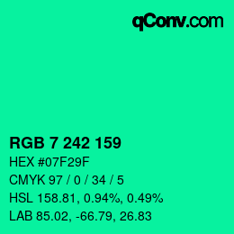 Color code: RGB 7 242 159 | qconv.com