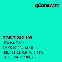 Color code: RGB 7 242 199 | qconv.com