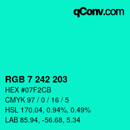 Color code: RGB 7 242 203 | qconv.com