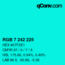 Color code: RGB 7 242 225 | qconv.com