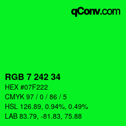Color code: RGB 7 242 34 | qconv.com