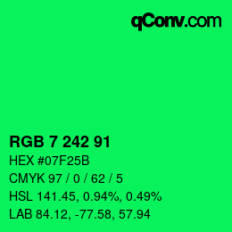 Color code: RGB 7 242 91 | qconv.com