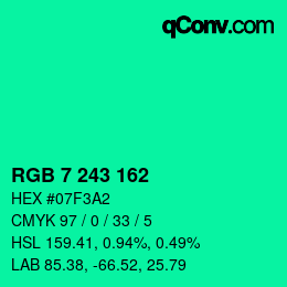 Color code: RGB 7 243 162 | qconv.com