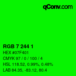 Color code: RGB 7 244 1 | qconv.com