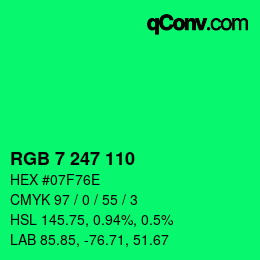 Color code: RGB 7 247 110 | qconv.com
