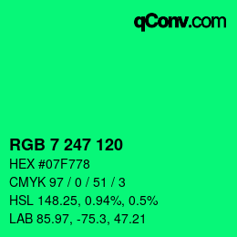 カラーコード: RGB 7 247 120 | qconv.com