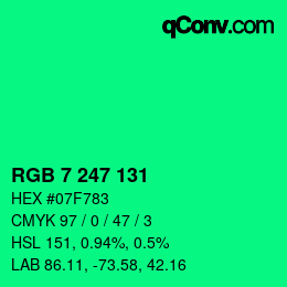 Color code: RGB 7 247 131 | qconv.com