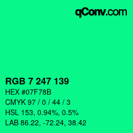 Color code: RGB 7 247 139 | qconv.com