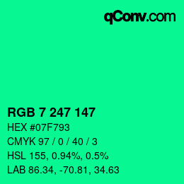 カラーコード: RGB 7 247 147 | qconv.com