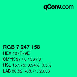 カラーコード: RGB 7 247 158 | qconv.com