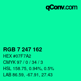 Color code: RGB 7 247 162 | qconv.com