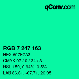 カラーコード: RGB 7 247 163 | qconv.com
