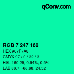 Color code: RGB 7 247 168 | qconv.com