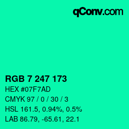 Color code: RGB 7 247 173 | qconv.com