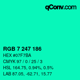 カラーコード: RGB 7 247 186 | qconv.com