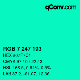 カラーコード: RGB 7 247 193 | qconv.com