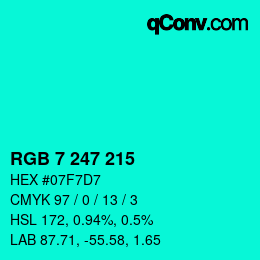 Color code: RGB 7 247 215 | qconv.com