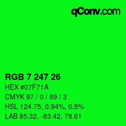 Color code: RGB 7 247 26 | qconv.com
