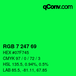 カラーコード: RGB 7 247 69 | qconv.com