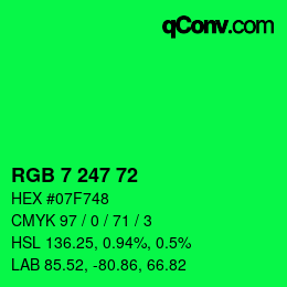 Color code: RGB 7 247 72 | qconv.com