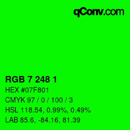 カラーコード: RGB 7 248 1 | qconv.com