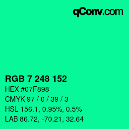 カラーコード: RGB 7 248 152 | qconv.com