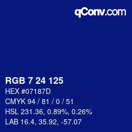 カラーコード: RGB 7 24 125 | qconv.com