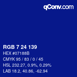 Color code: RGB 7 24 139 | qconv.com