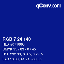 カラーコード: RGB 7 24 140 | qconv.com