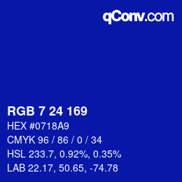 カラーコード: RGB 7 24 169 | qconv.com
