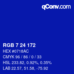 カラーコード: RGB 7 24 172 | qconv.com
