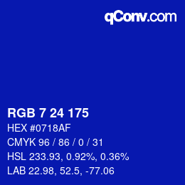 カラーコード: RGB 7 24 175 | qconv.com