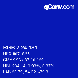 Farbcode: RGB 7 24 181 | qconv.com