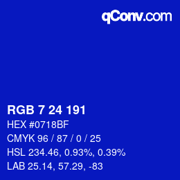 カラーコード: RGB 7 24 191 | qconv.com