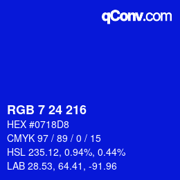 カラーコード: RGB 7 24 216 | qconv.com