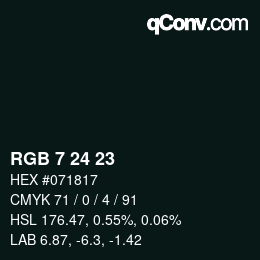 颜色代码: RGB 7 24 23 | qconv.com