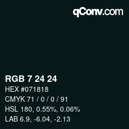 颜色代码: RGB 7 24 24 | qconv.com
