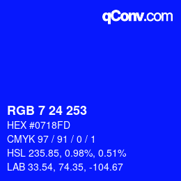 Color code: RGB 7 24 253 | qconv.com