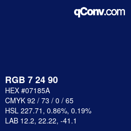 颜色代码: RGB 7 24 90 | qconv.com