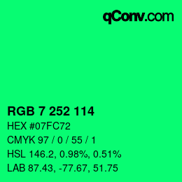 Color code: RGB 7 252 114 | qconv.com