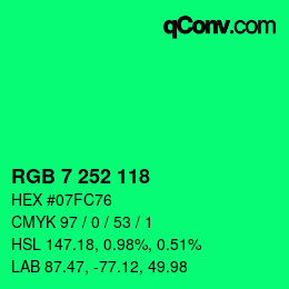 Color code: RGB 7 252 118 | qconv.com