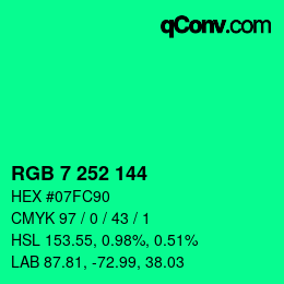 Color code: RGB 7 252 144 | qconv.com