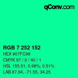 Color code: RGB 7 252 152 | qconv.com