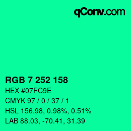 カラーコード: RGB 7 252 158 | qconv.com